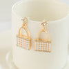 Purse-Shaped Sparkle Drop Earrings, White Pearl Bag Dangle Earrings For Women, Korean Jewellery