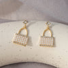 Purse-Shaped Sparkle Drop Earrings, White Pearl Bag Dangle Earrings For Women, Korean Jewellery