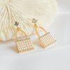 Purse-Shaped Sparkle Drop Earrings, White Pearl Bag Dangle Earrings For Women, Korean Jewellery